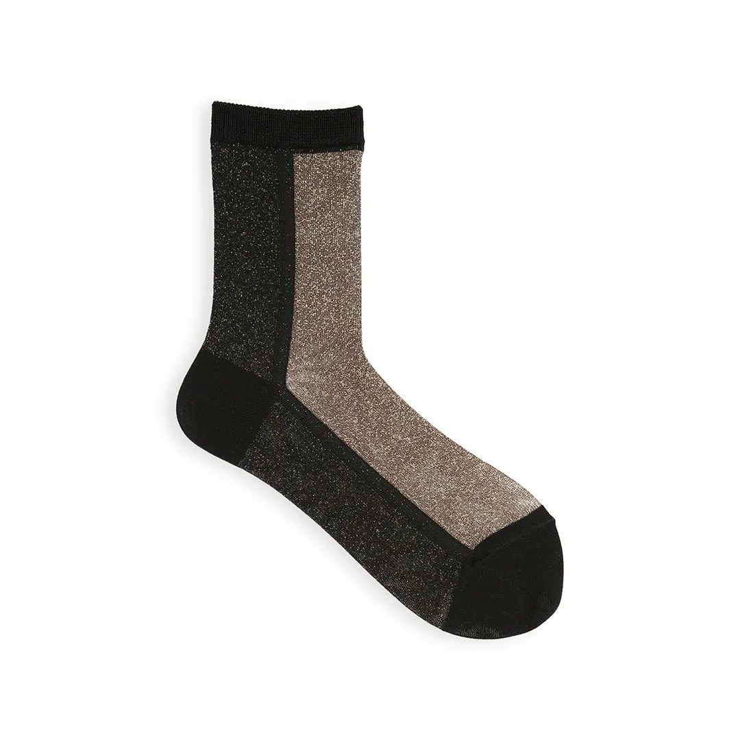 011132593 Sparkly Panel Bicolour Low Crew Socks