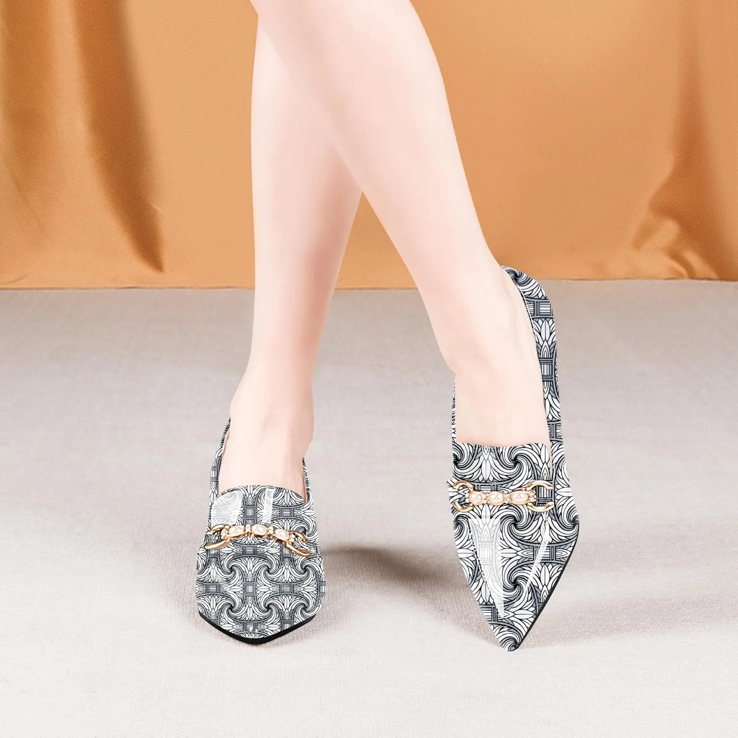 100FIXEO Women's High Heel Closed Pointed Toe Slip On Loafers Pearl Rhinestone Office Pumps Dress Shoes