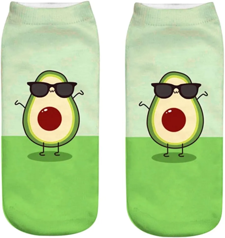 6 Pack Funny Ankle Socks - Fun Novelty Teen Girls Womens 3D Print Pattern Silly Cute Animal Avocado Gift Socks