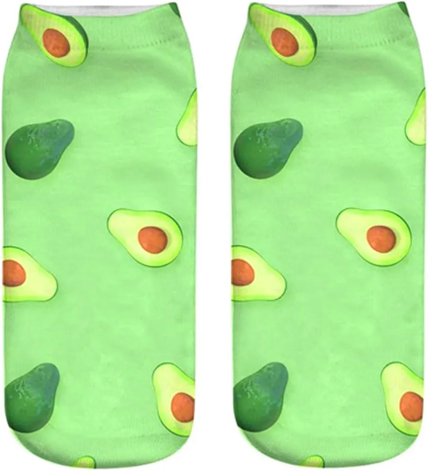 6 Pack Funny Ankle Socks - Fun Novelty Teen Girls Womens 3D Print Pattern Silly Cute Animal Avocado Gift Socks