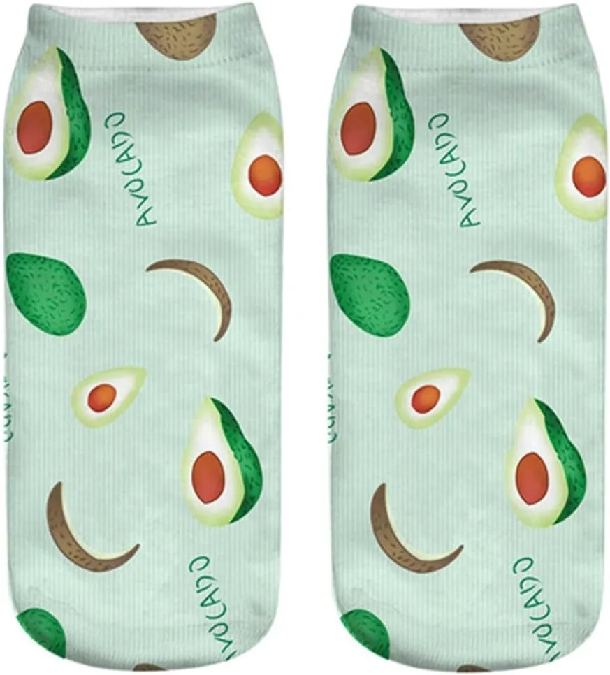 6 Pack Funny Ankle Socks - Fun Novelty Teen Girls Womens 3D Print Pattern Silly Cute Animal Avocado Gift Socks