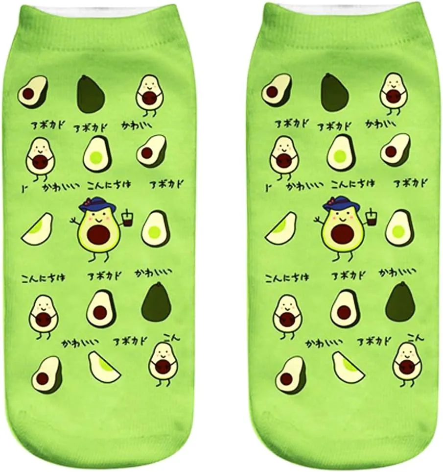 6 Pack Funny Ankle Socks - Fun Novelty Teen Girls Womens 3D Print Pattern Silly Cute Animal Avocado Gift Socks