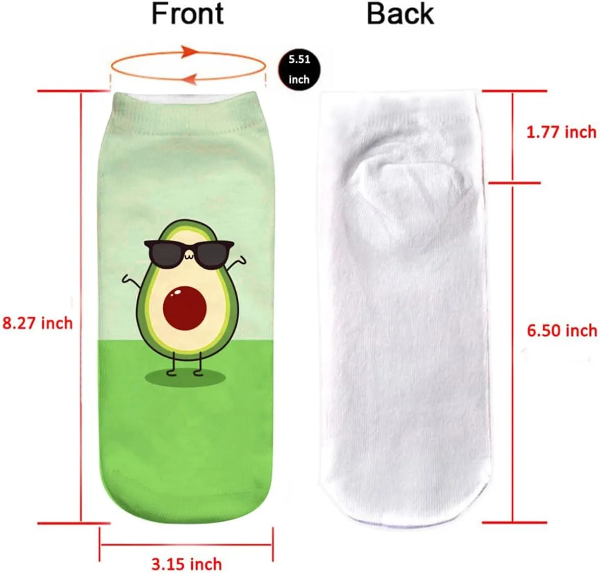 6 Pack Funny Ankle Socks - Fun Novelty Teen Girls Womens 3D Print Pattern Silly Cute Animal Avocado Gift Socks