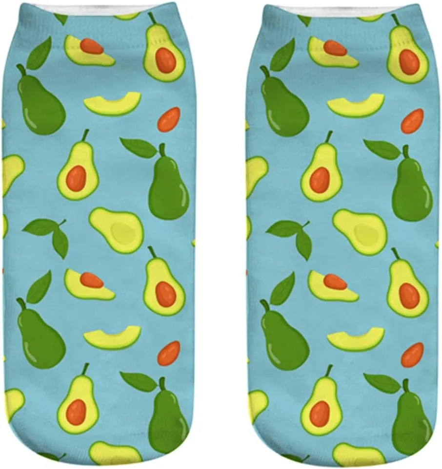6 Pack Funny Ankle Socks - Fun Novelty Teen Girls Womens 3D Print Pattern Silly Cute Animal Avocado Gift Socks