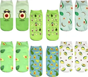 6 Pack Funny Ankle Socks - Fun Novelty Teen Girls Womens 3D Print Pattern Silly Cute Animal Avocado Gift Socks