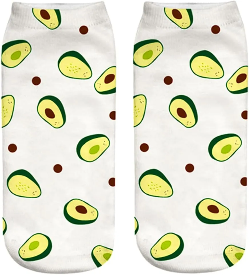 6 Pack Funny Ankle Socks - Fun Novelty Teen Girls Womens 3D Print Pattern Silly Cute Animal Avocado Gift Socks