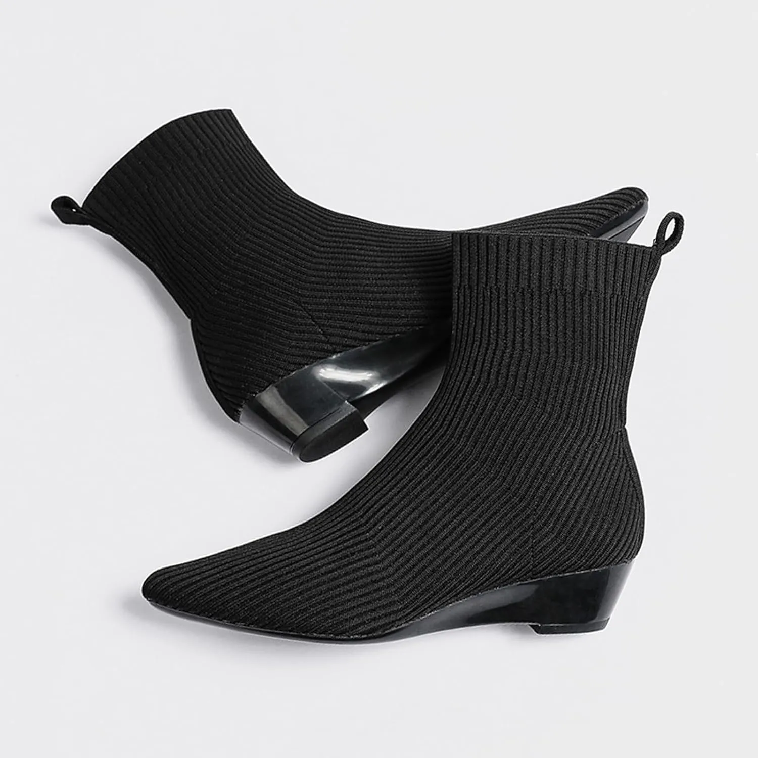 Aceptolcom Women's Stretch Knitted Booties, Stylish Pointed Toe Low Heel Wedge Boots, Slip On Short Boots, Sock Ankle Booties