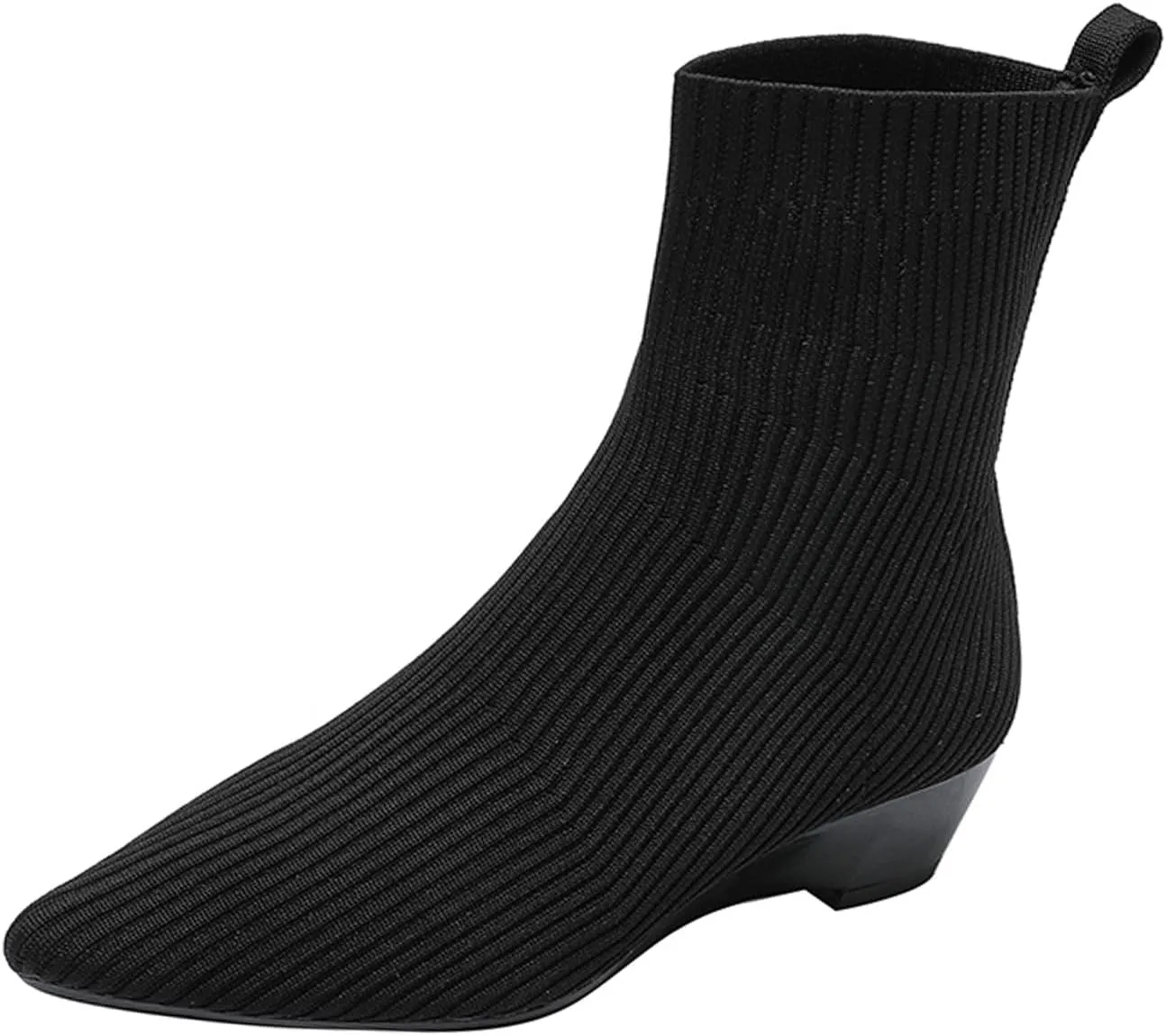 Aceptolcom Women's Stretch Knitted Booties, Stylish Pointed Toe Low Heel Wedge Boots, Slip On Short Boots, Sock Ankle Booties