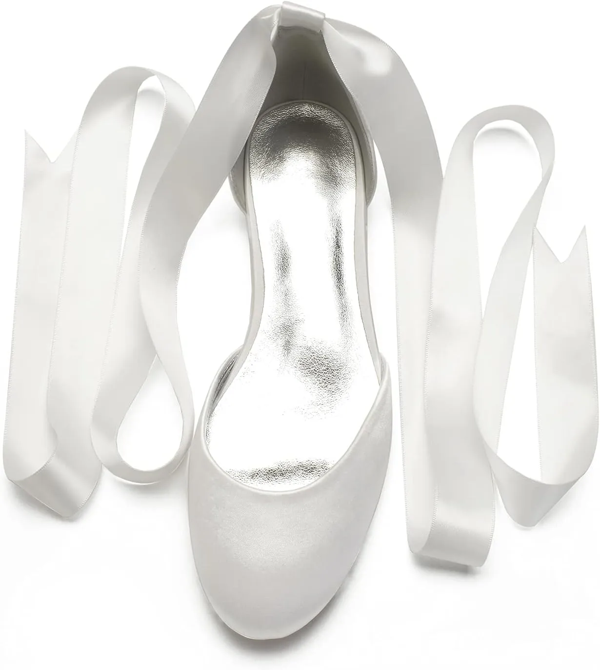 ADMLZQQ Ballet Flats Women Satin Comfortable Closed Toe Ribbon Tie Flats Shoes for Bride Round Toe Prom Evening Bridal Party Dress Flats