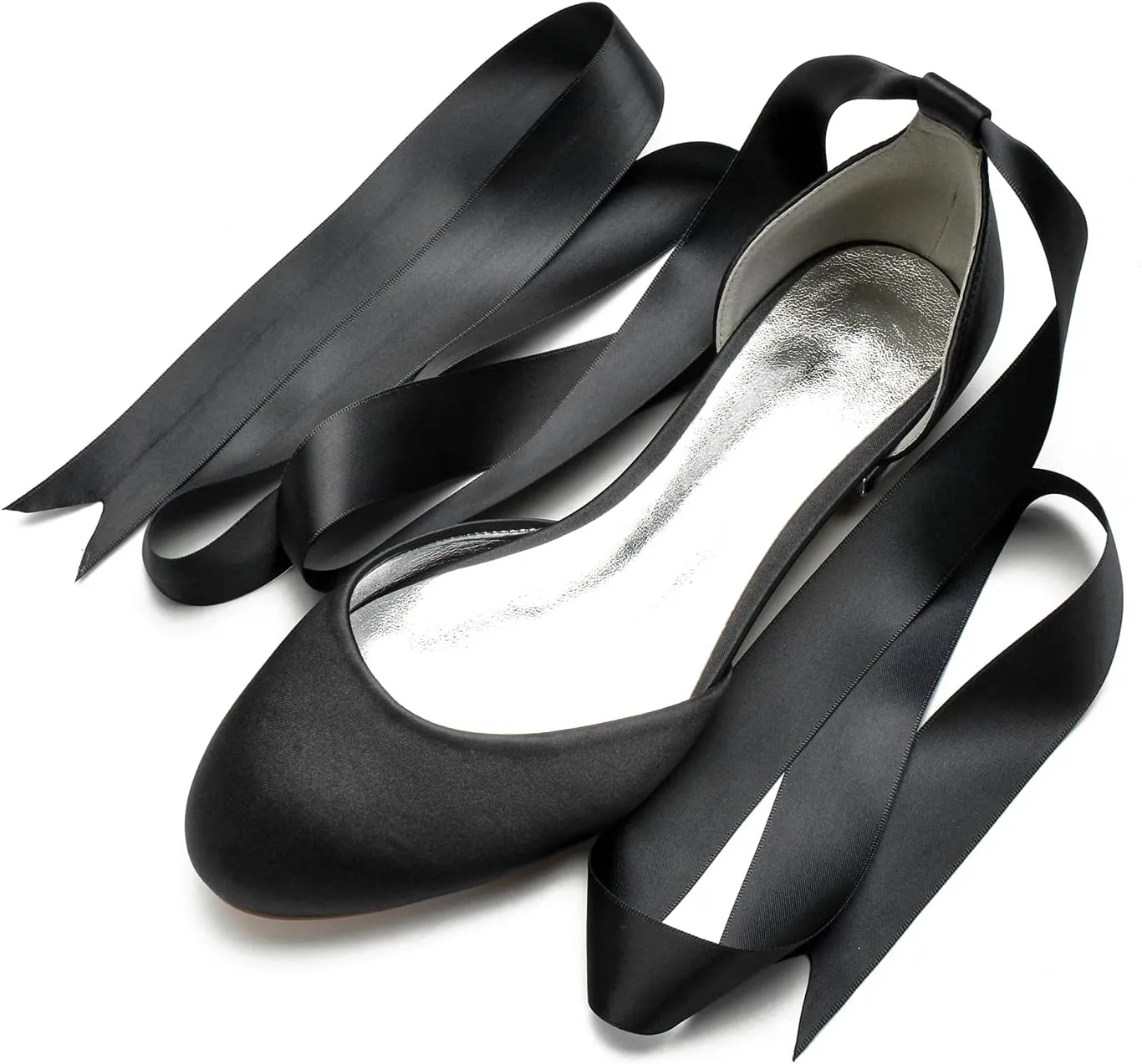 ADMLZQQ Ballet Flats Women Satin Comfortable Closed Toe Ribbon Tie Flats Shoes for Bride Round Toe Prom Evening Bridal Party Dress Flats