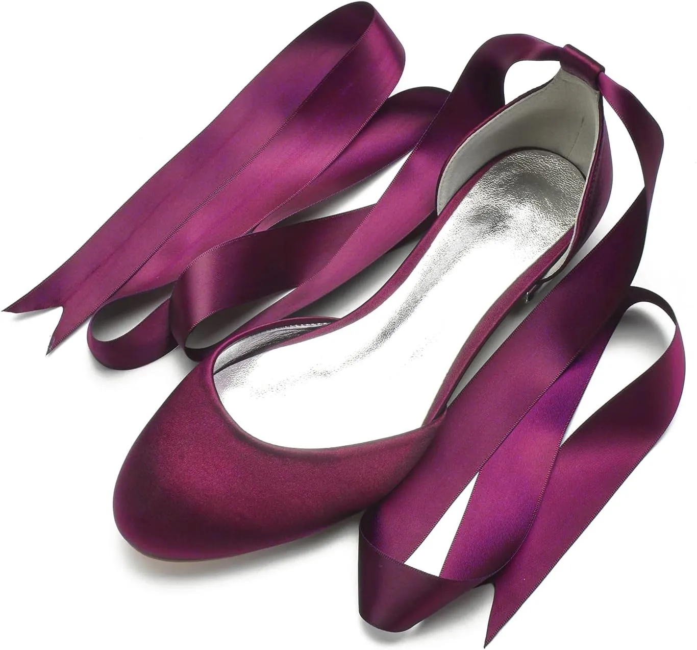 ADMLZQQ Ballet Flats Women Satin Comfortable Closed Toe Ribbon Tie Flats Shoes for Bride Round Toe Prom Evening Bridal Party Dress Flats