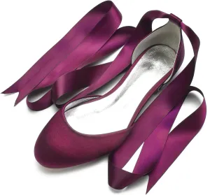 ADMLZQQ Ballet Flats Women Satin Comfortable Closed Toe Ribbon Tie Flats Shoes for Bride Round Toe Prom Evening Bridal Party Dress Flats