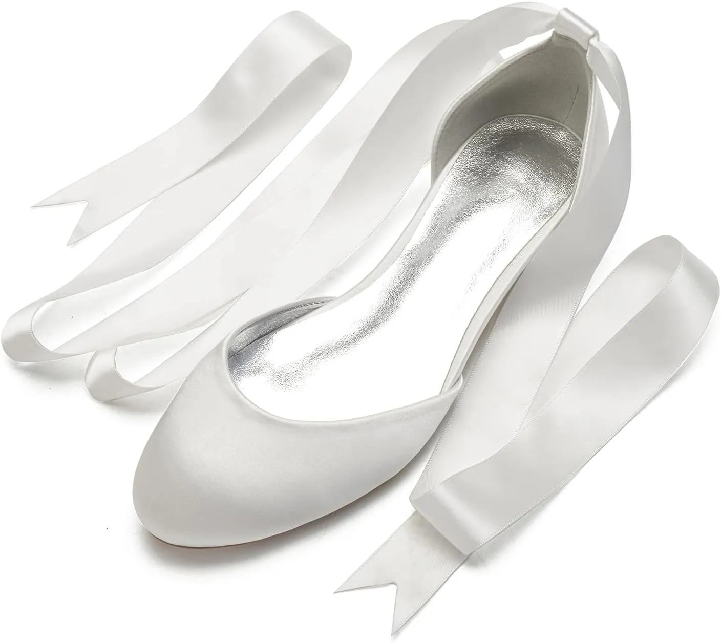 ADMLZQQ Ballet Flats Women Satin Comfortable Closed Toe Ribbon Tie Flats Shoes for Bride Round Toe Prom Evening Bridal Party Dress Flats