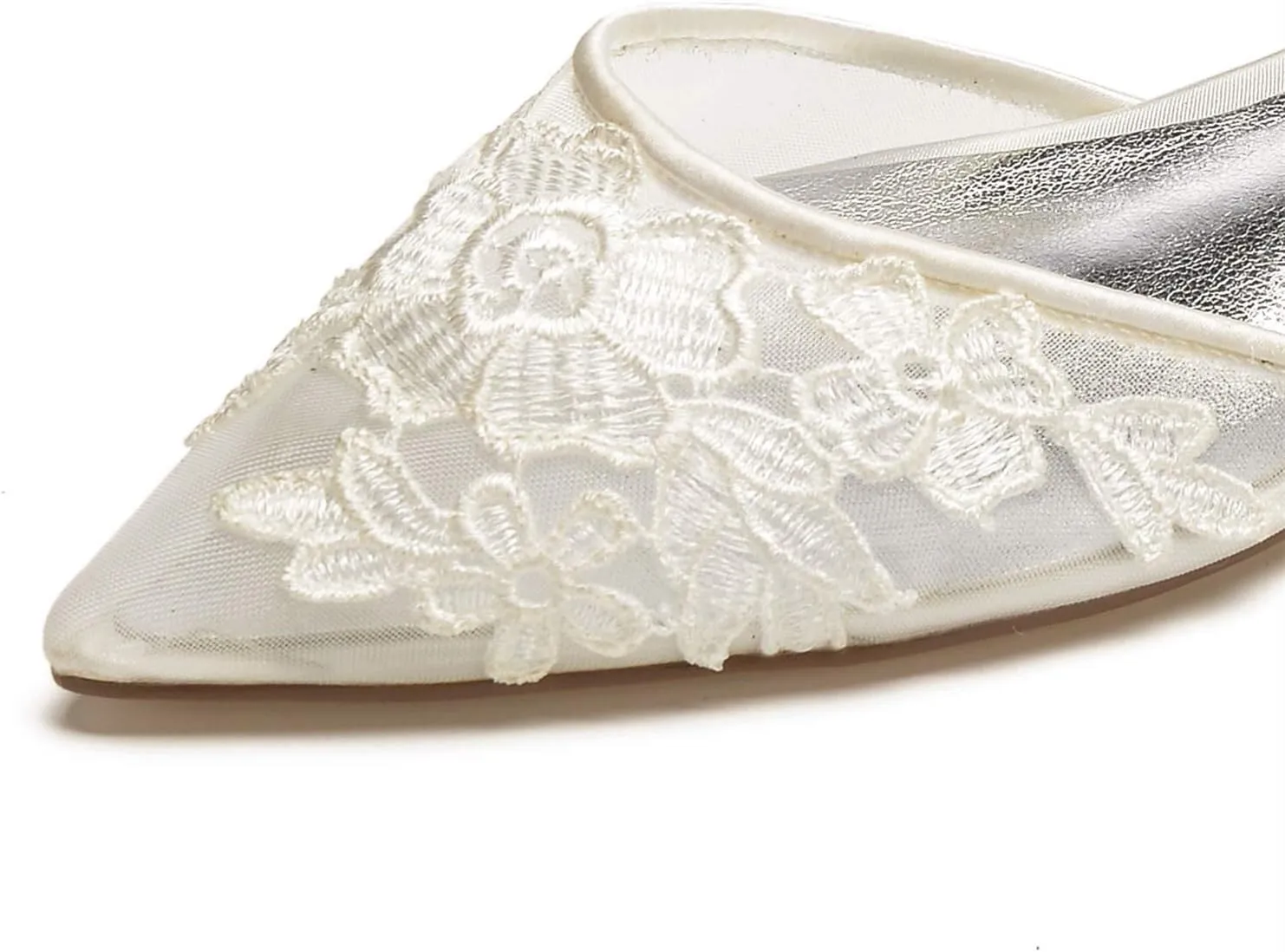 ADMLZQQ Wedding Shoes Flats for Bride Satin Lace Appiques Pointed Toe Women Dress Shoes for Special Occasions