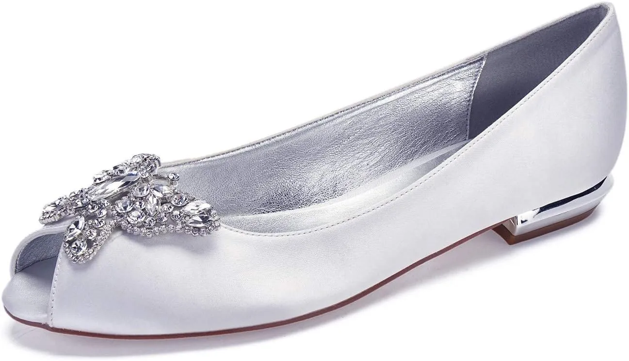 ADMLZQQ Women's Pointed Toe Satin Wedding Flats for Bride Comfortable Wedding Shoes Low Heels Bridal Flats Evening Prom Party Dress Shoes