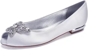 ADMLZQQ Women's Pointed Toe Satin Wedding Flats for Bride Comfortable Wedding Shoes Low Heels Bridal Flats Evening Prom Party Dress Shoes