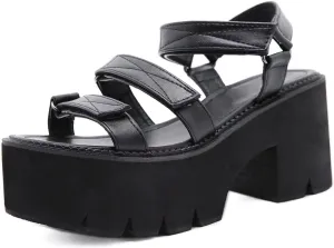 Agodor Women's Strappy Chunky Heeled Roman Gladiator Sandals High Heels Gothic Platform Open Toe Caged Shoes