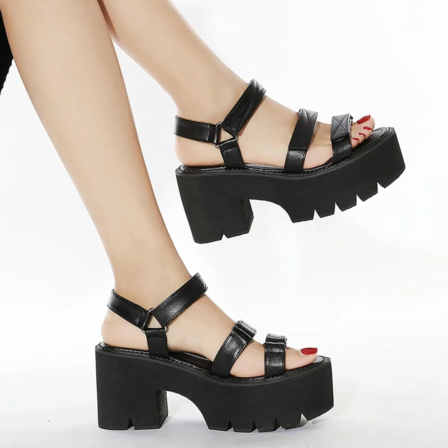 Agodor Women's Strappy Chunky Heeled Roman Gladiator Sandals High Heels Gothic Platform Open Toe Caged Shoes