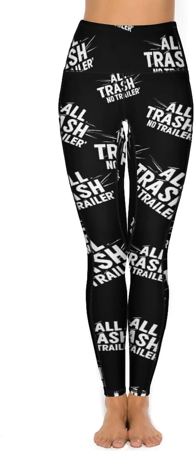 All Trash No Trailer Casual Yoga Pants with Pockets High Waist Lounge Workout Leggings for Women