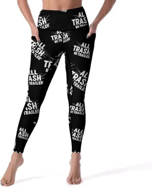 All Trash No Trailer Casual Yoga Pants with Pockets High Waist Lounge Workout Leggings for Women