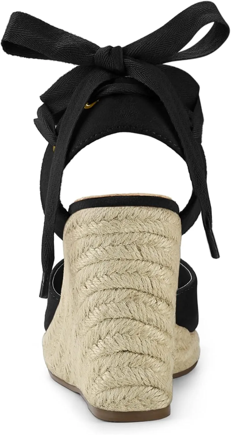 Allegra K Women's Closed Toe Espadrilles Wedges Tie Up Wedge Sandals