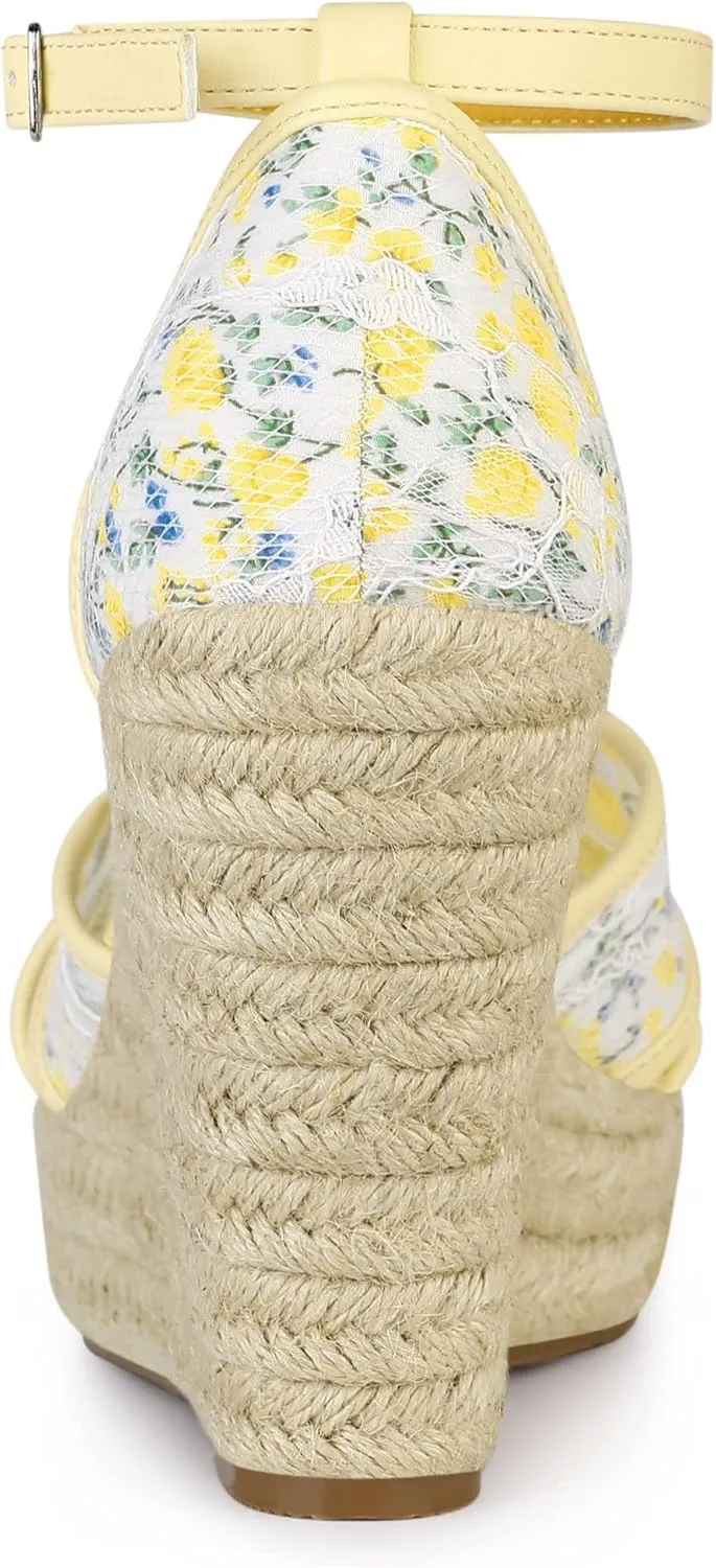 Allegra K Women's Espadrilles Lace Wedges Wedge Sandals