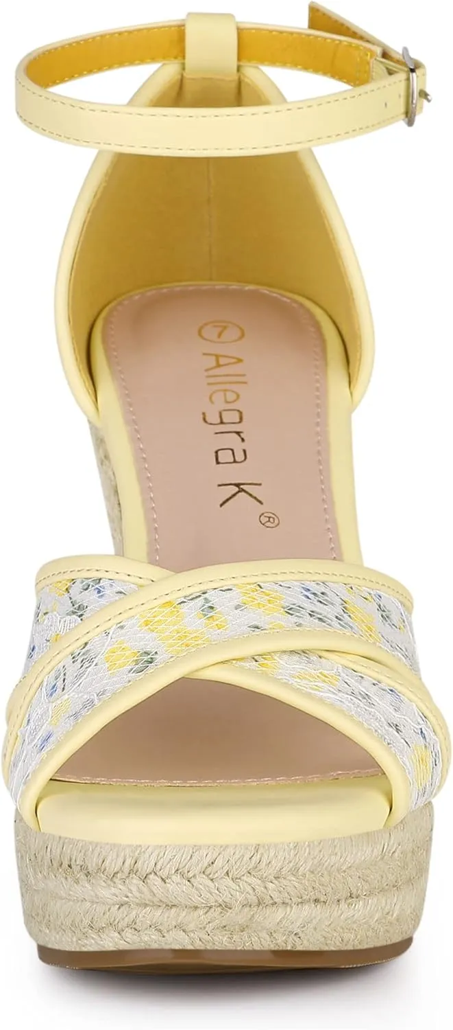 Allegra K Women's Espadrilles Lace Wedges Wedge Sandals
