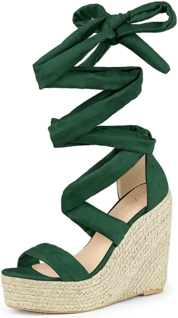 Allegra K Women's Espadrilles Platform Sandals Lace Up Open Toe Wedges Heels