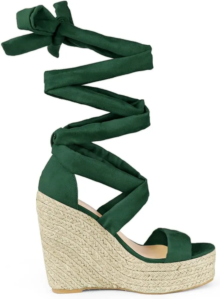 Allegra K Women's Espadrilles Platform Sandals Lace Up Open Toe Wedges Heels