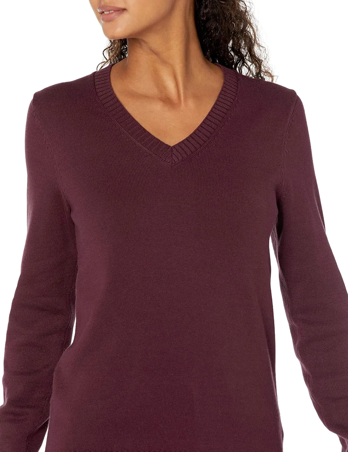Amazon Essentials Women's 100% Cotton Long-Sleeve V-Neck Sweater