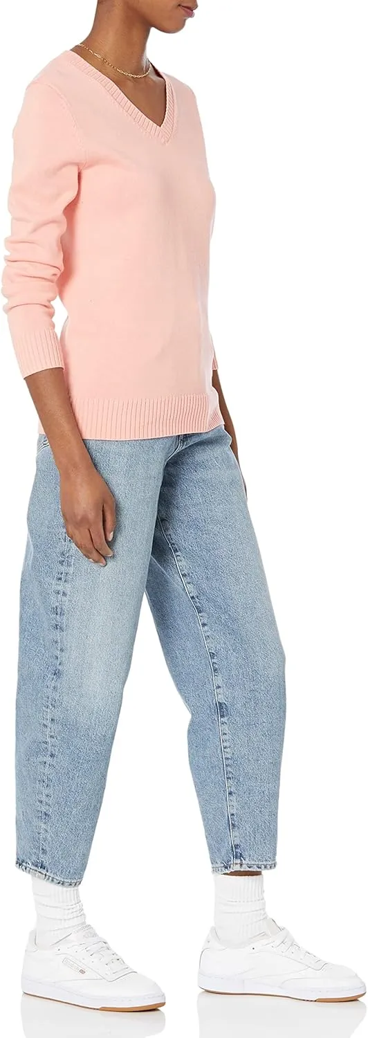 Amazon Essentials Women's 100% Cotton Long-Sleeve V-Neck Sweater