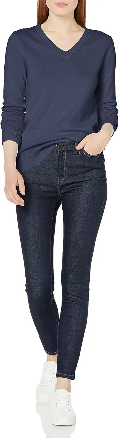 Amazon Essentials Women's 100% Cotton Long-Sleeve V-Neck Sweater