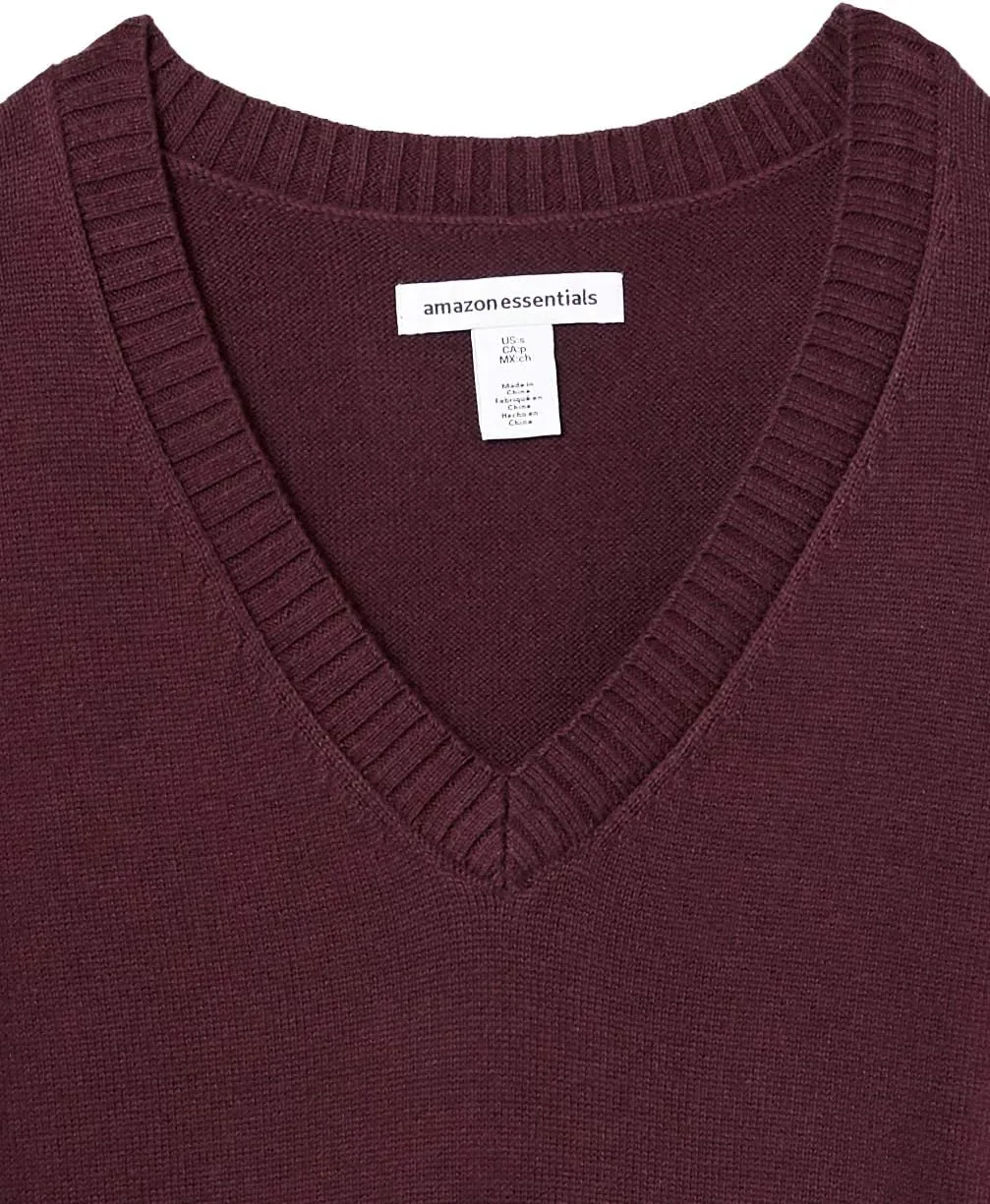Amazon Essentials Women's 100% Cotton Long-Sleeve V-Neck Sweater