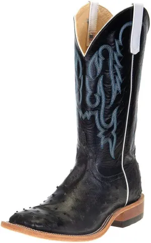 Anderson Bean Men's Black Full Quill Ostrich 13" Black Kidskin Top Square Toe Boots Black 10 EE