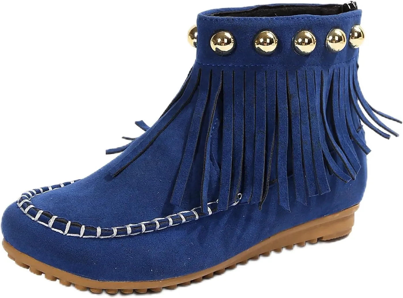 Ankle Boots for Women Low Heel Moccasins Fringe Retro Suede Leather Tassel Studded Moccasins Comfy Non Slip Shoes