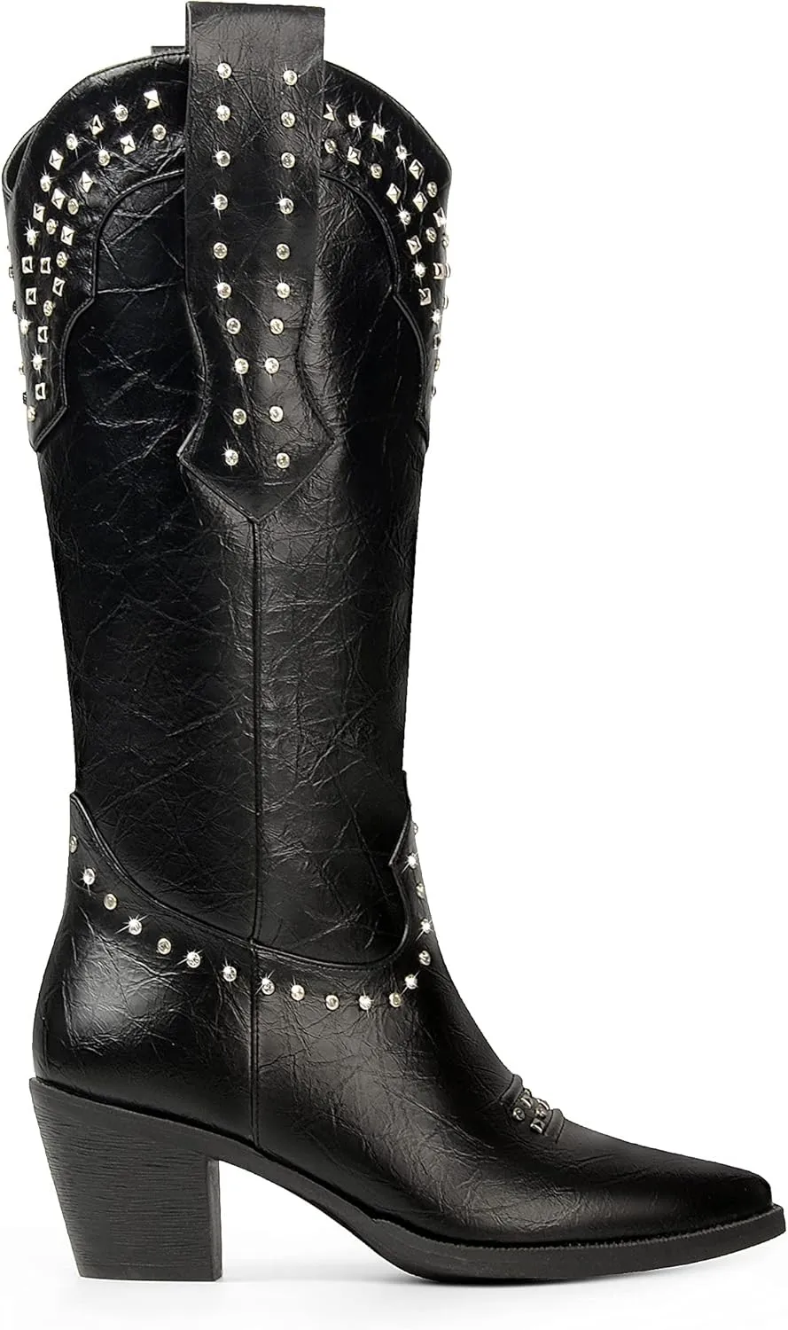 ANN CREEK Women Cowboy Boots Ladies Knee High Cowgirl Boots Western Boots Chunky Sequin High Heel Wide Calf Country Boots