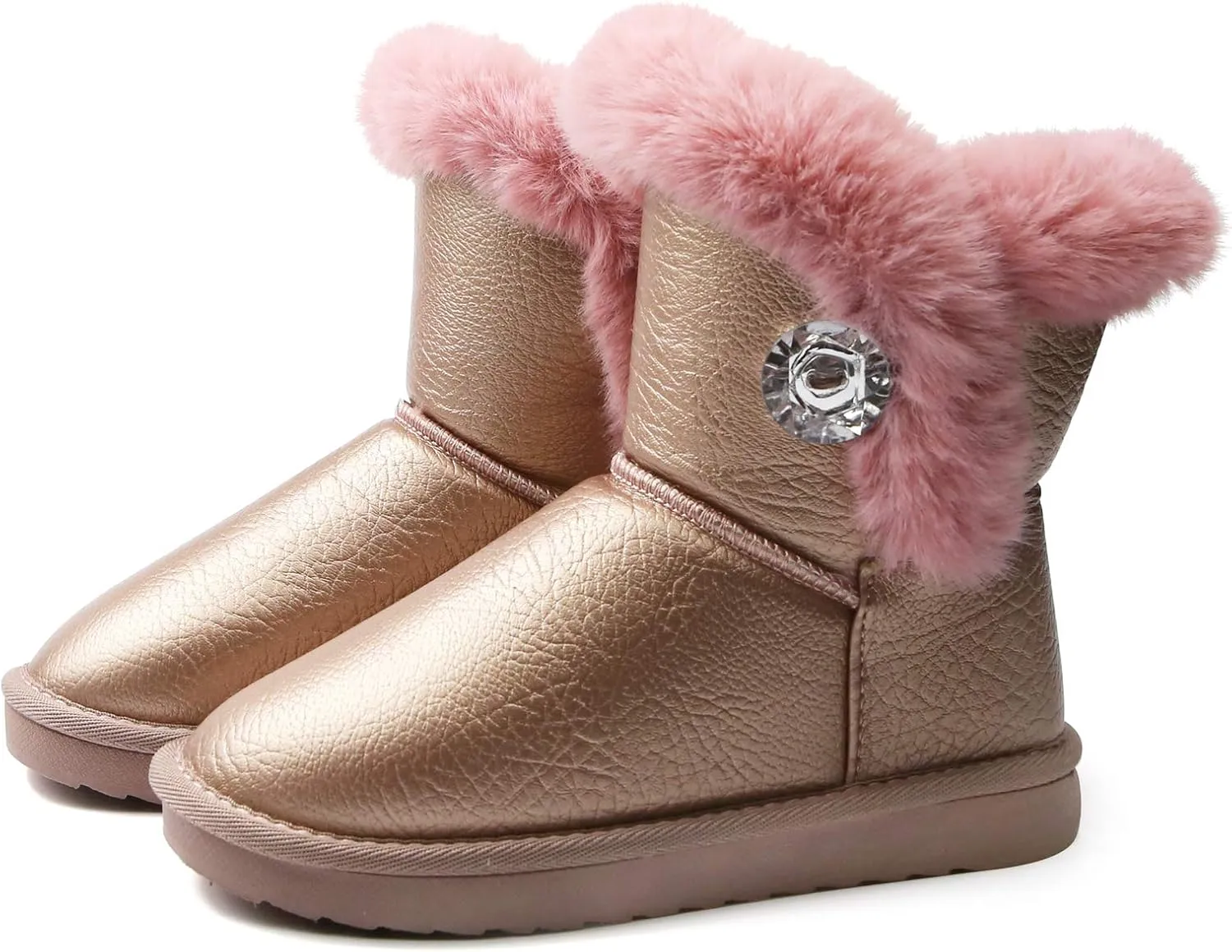 Apawwa Girls and Boys Boots Fur Lined Slip-On Warm Girls Snow Boots Waterproof Kids Winter Boots Stylish Kids Walking Boots（Size 5.5 Toddler to Size 3 Big Kid）
