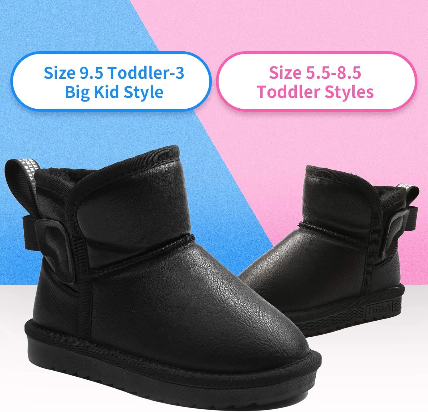 Apawwa Girls and Boys Boots Fur Lined Slip-On Warm Girls Snow Boots Waterproof Kids Winter Boots Stylish Kids Walking Boots（Size 5.5 Toddler to Size 3 Big Kid）