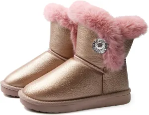 Apawwa Girls and Boys Boots Fur Lined Slip-On Warm Girls Snow Boots Waterproof Kids Winter Boots Stylish Kids Walking Boots（Size 5.5 Toddler to Size 3 Big Kid）