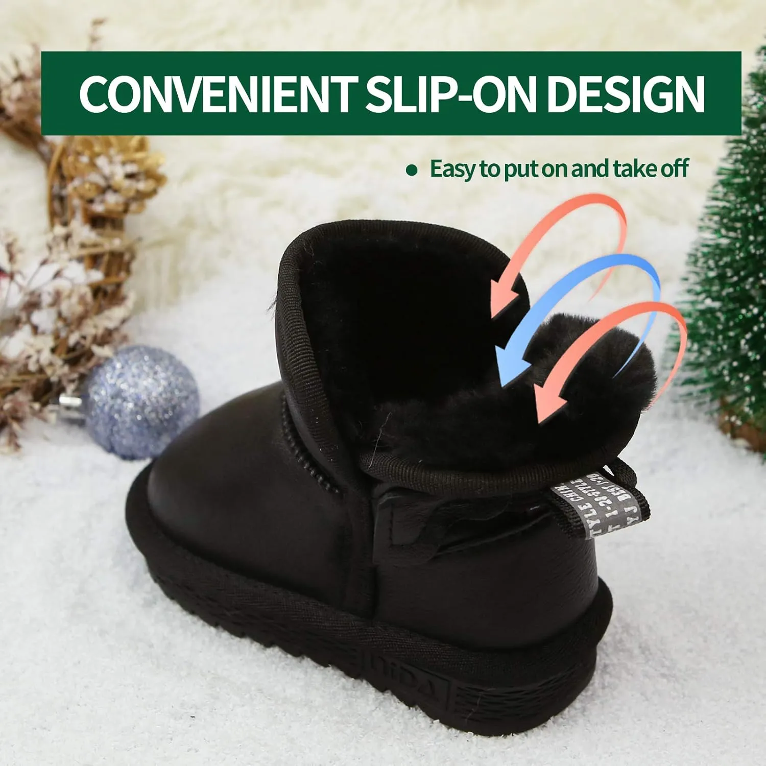 Apawwa Girls and Boys Boots Fur Lined Slip-On Warm Girls Snow Boots Waterproof Kids Winter Boots Stylish Kids Walking Boots（Size 5.5 Toddler to Size 3 Big Kid）