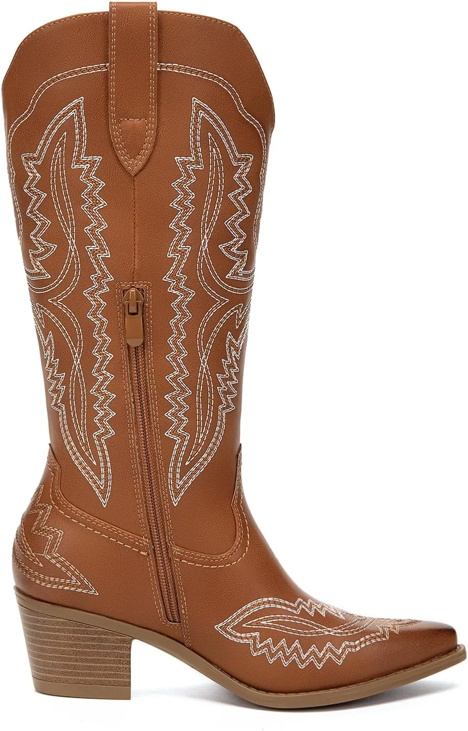 Athlefit Cowboy Boots for Women Western Cowgirl Square Toe boots Embroidery Chunky Heel Mid-Calf Boots