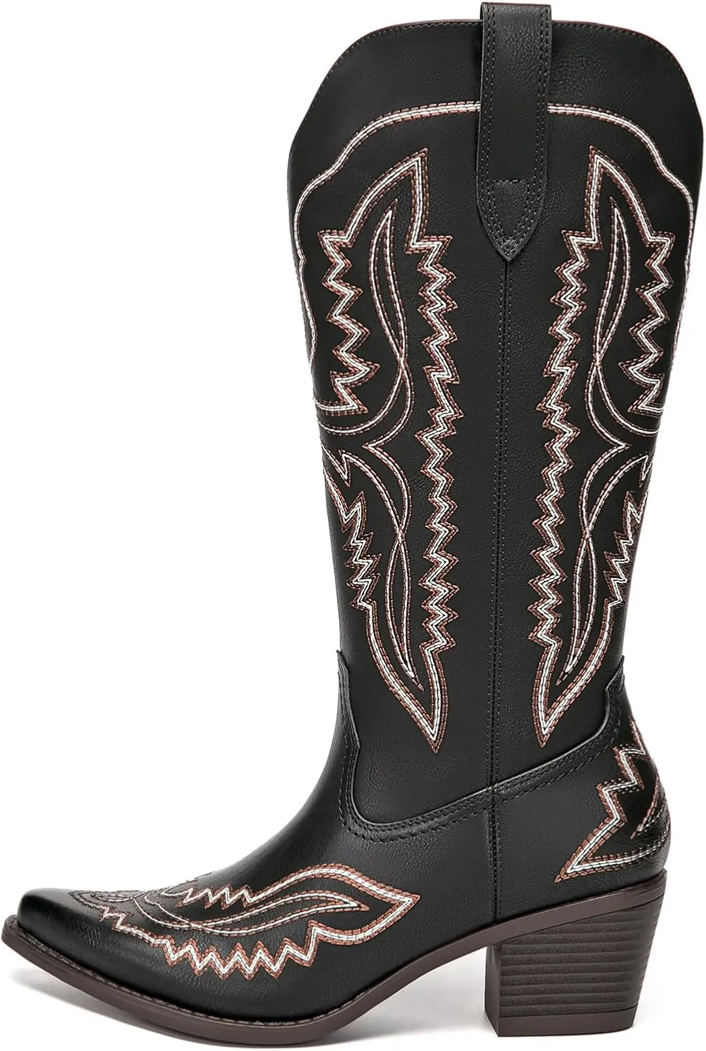 Athlefit Cowboy Boots for Women Western Cowgirl Square Toe boots Embroidery Chunky Heel Mid-Calf Boots
