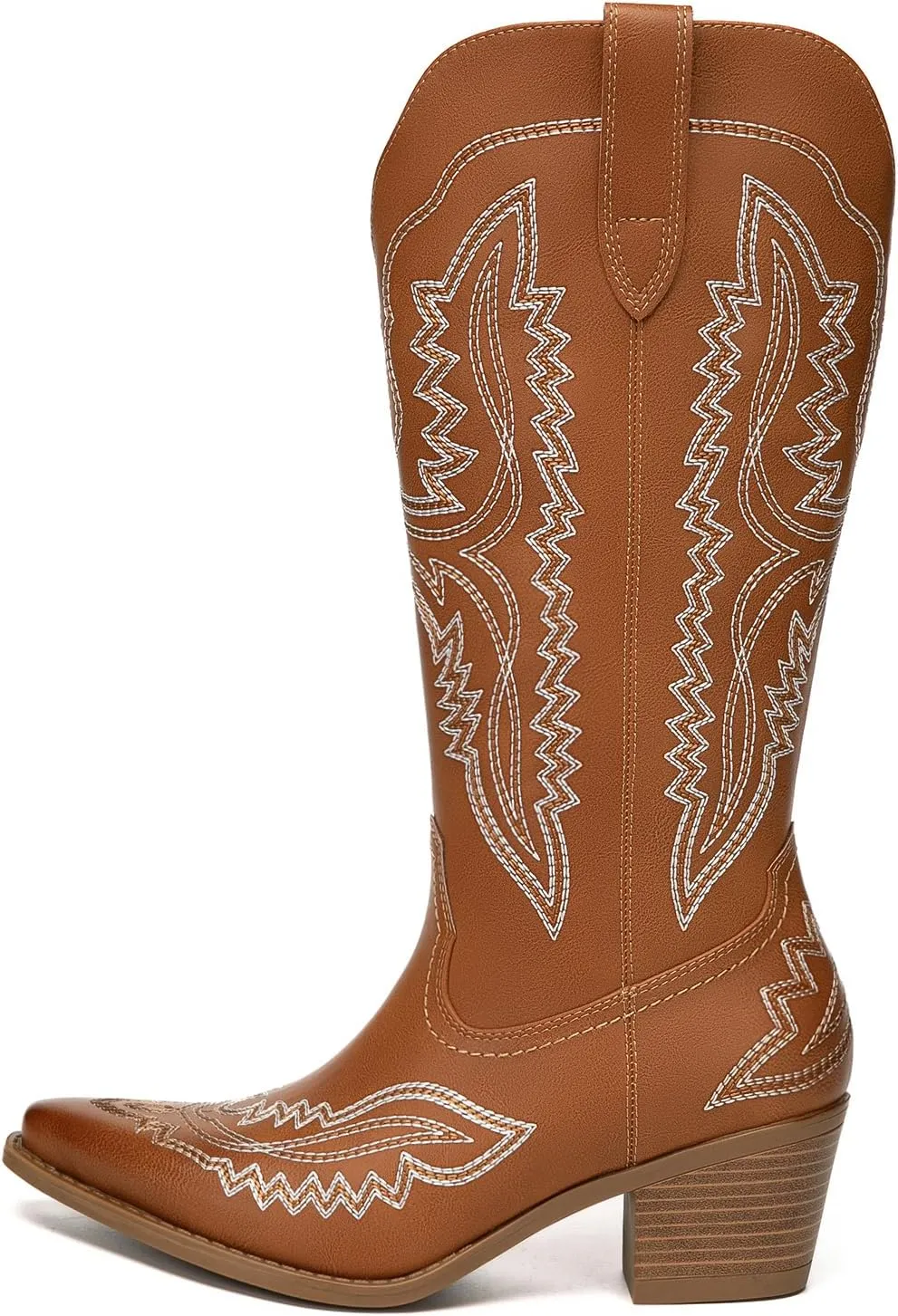 Athlefit Cowboy Boots for Women Western Cowgirl Square Toe boots Embroidery Chunky Heel Mid-Calf Boots