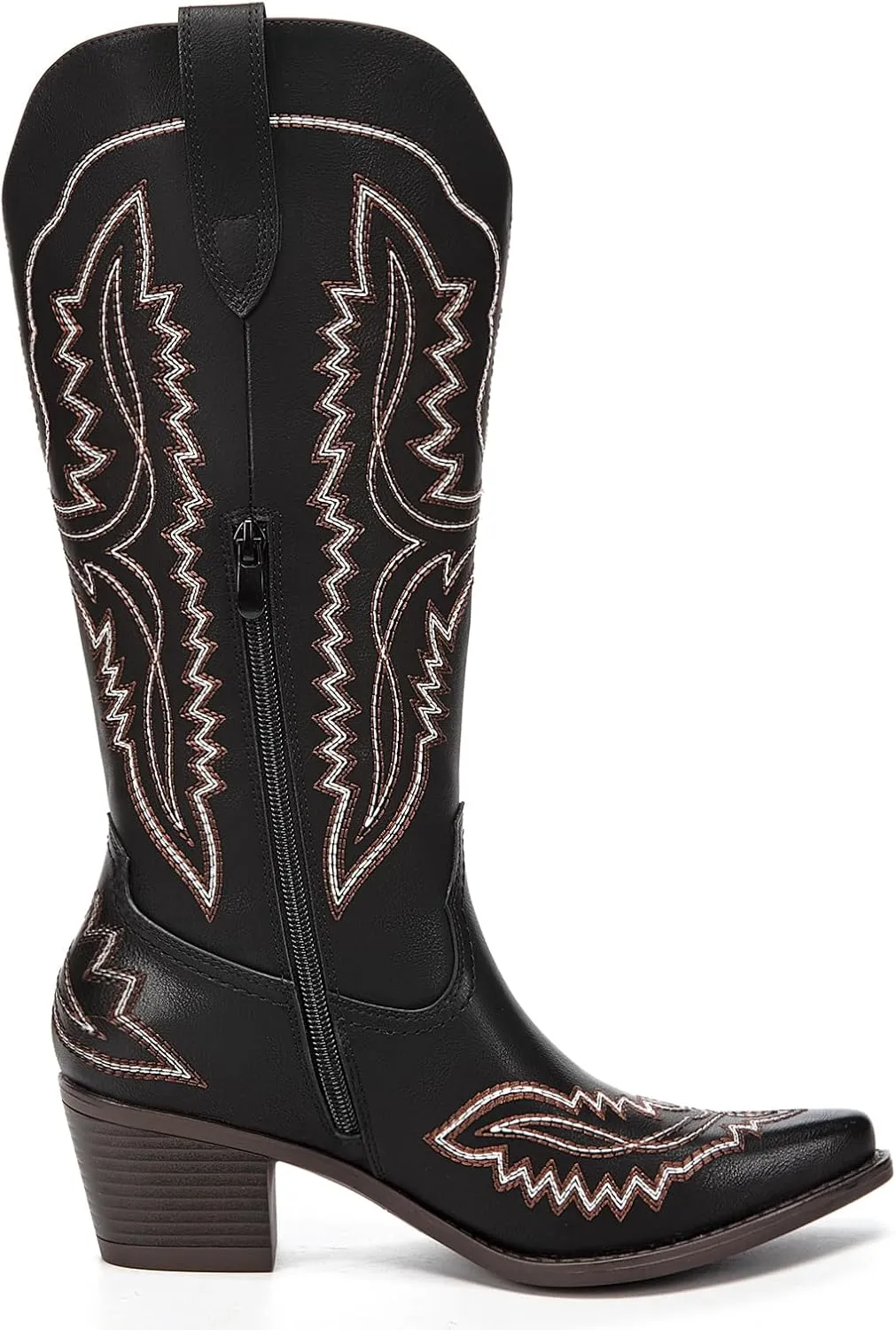 Athlefit Cowboy Boots for Women Western Cowgirl Square Toe boots Embroidery Chunky Heel Mid-Calf Boots
