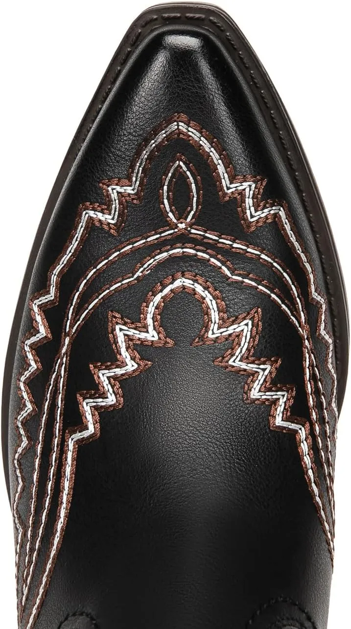 Athlefit Cowboy Boots for Women Western Cowgirl Square Toe boots Embroidery Chunky Heel Mid-Calf Boots