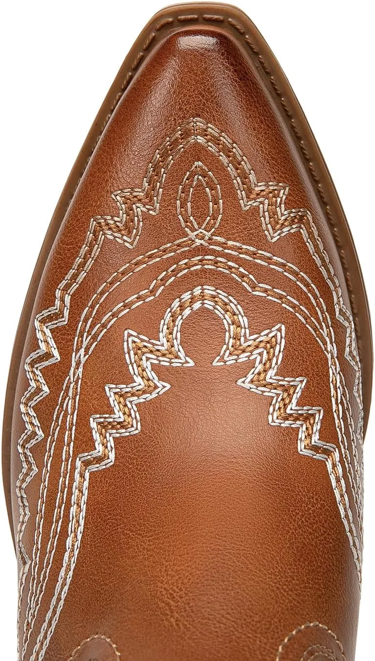 Athlefit Cowboy Boots for Women Western Cowgirl Square Toe boots Embroidery Chunky Heel Mid-Calf Boots