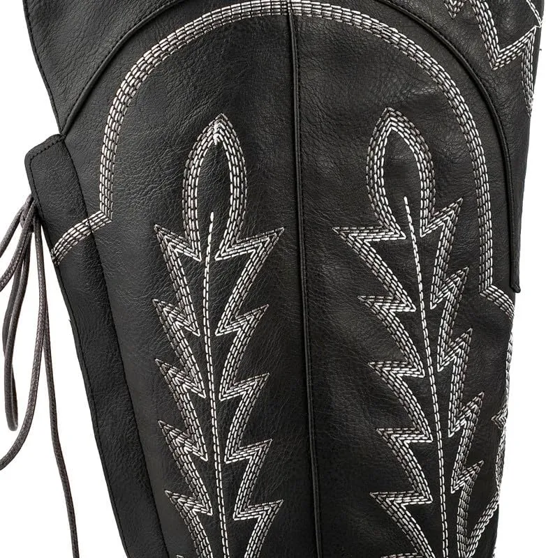Atuelang Cowboy Boots for Women Knee High Cowgirl Boots Wide Calf Western Embroidered Lace Up Fashion Boot