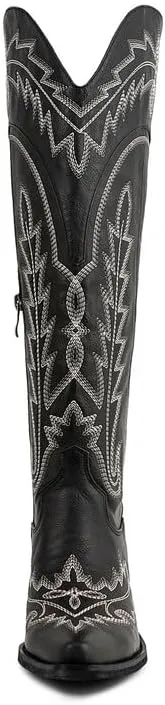 Atuelang Cowboy Boots for Women Knee High Cowgirl Boots Wide Calf Western Embroidered Lace Up Fashion Boot