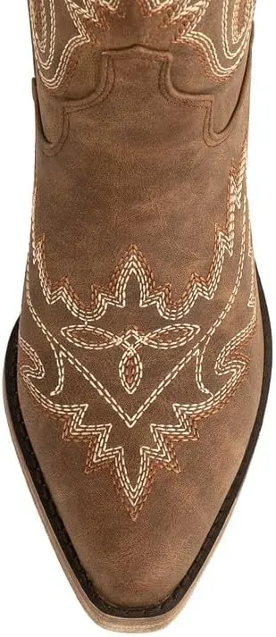Atuelang Cowboy Boots for Women Knee High Cowgirl Boots Wide Calf Western Embroidered Lace Up Fashion Boot