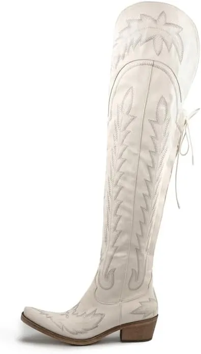 Atuelang Cowboy Boots for Women Thigh High Cowgirl Boots Wide Calf Western Embroidered Over The Knee Boots